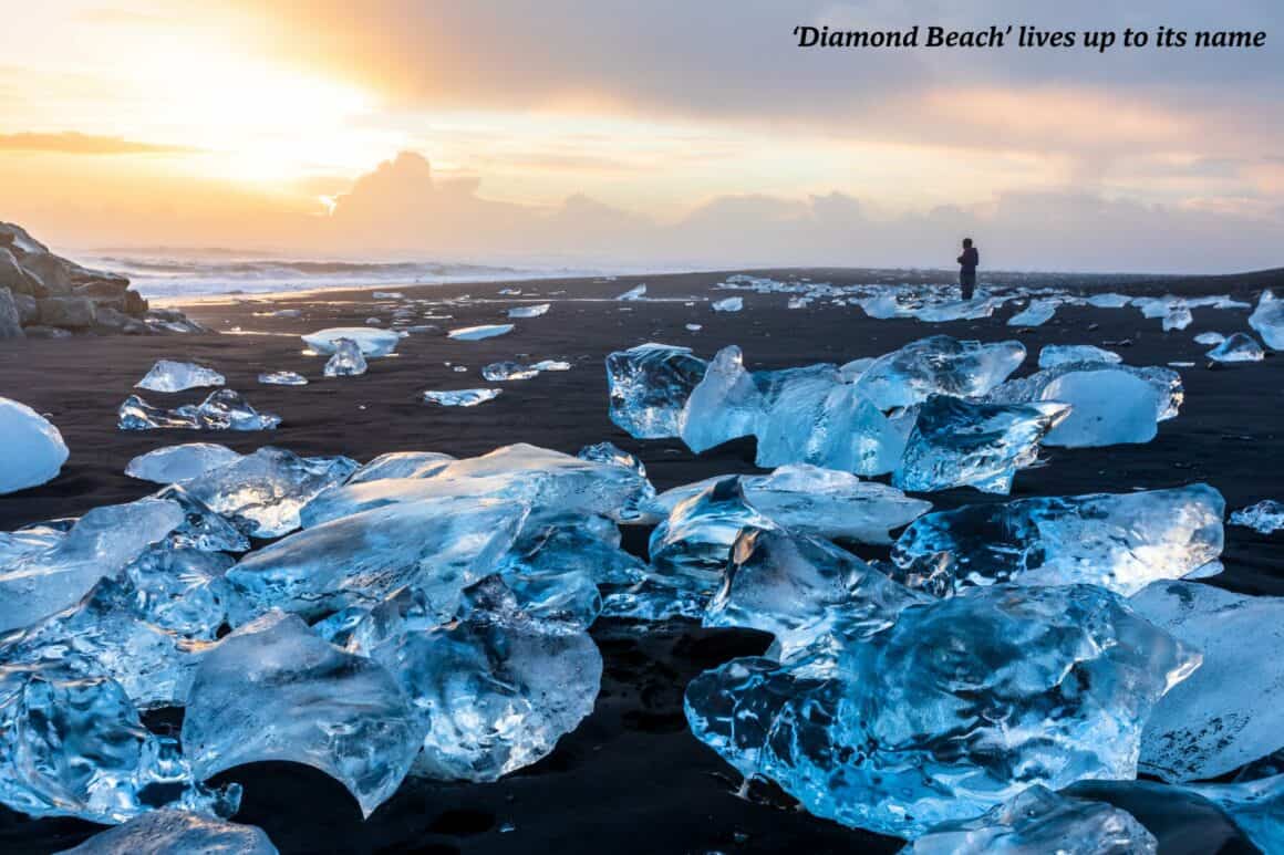 Chunks of ice on Diamond Beach in Iceland 