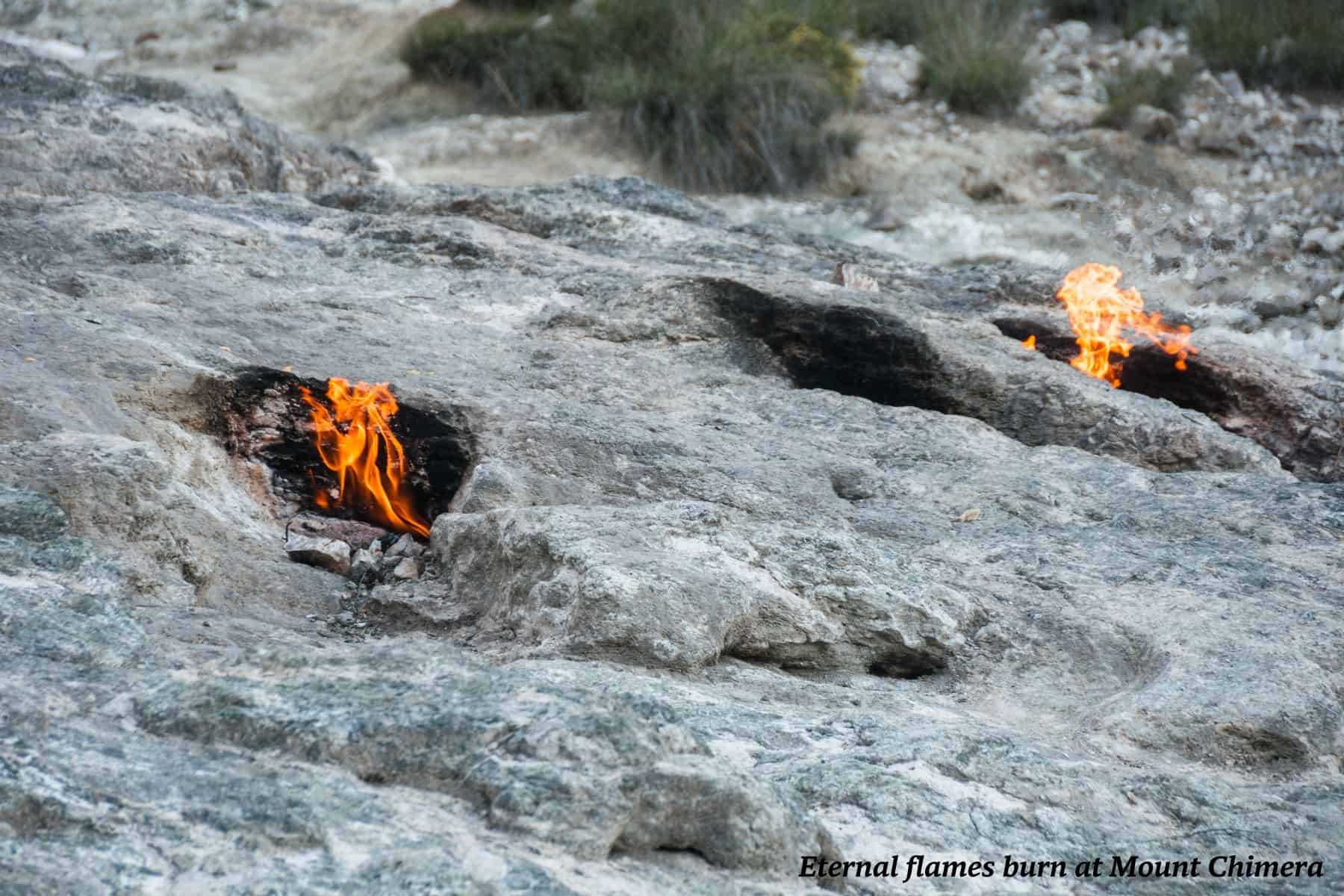 Eternal flames burning at Mount Chimera in Turkey - coast of Turkey 